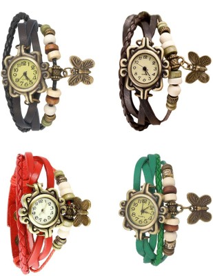 NS18 Vintage Butterfly Rakhi Combo of 4 Black, Red, Brown And Green Analog Watch  - For Women   Watches  (NS18)