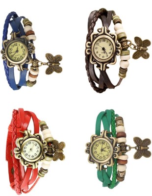 NS18 Vintage Butterfly Rakhi Combo of 4 Blue, Red, Brown And Green Analog Watch  - For Women   Watches  (NS18)