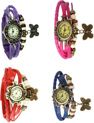 NS18 Vintage Butterfly Rakhi Combo of 4 Purple, Red, Pink And Blue Analog Watch  - For Women   Watches  (NS18)