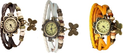 NS18 Vintage Butterfly Rakhi Combo of 3 Brown, White And Yellow Analog Watch  - For Women   Watches  (NS18)