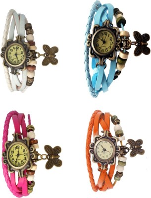 NS18 Vintage Butterfly Rakhi Combo of 4 White, Pink, Sky Blue And Orange Analog Watch  - For Women   Watches  (NS18)