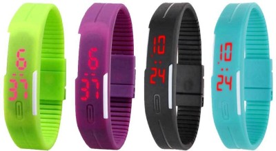NS18 Silicone Led Magnet Band Watch Combo of 4 Green, Purple, Black And Sky Blue Digital Watch  - For Couple   Watches  (NS18)