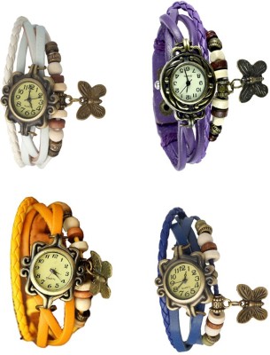 NS18 Vintage Butterfly Rakhi Combo of 4 White, Yellow, Purple And Blue Analog Watch  - For Women   Watches  (NS18)