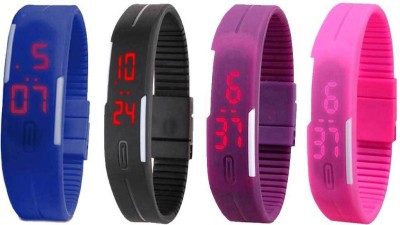 NS18 Silicone Led Magnet Band Watch Combo of 4 Blue, Black, Purple And Pink Digital Watch  - For Couple   Watches  (NS18)