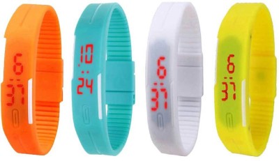 NS18 Silicone Led Magnet Band Combo of 4 Orange, Sky Blue, White And Yellow Digital Watch  - For Boys & Girls   Watches  (NS18)
