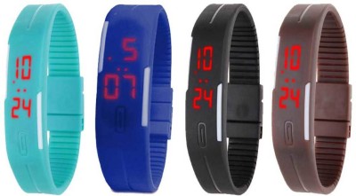 NS18 Silicone Led Magnet Band Combo of 4 Sky Blue, Blue, Black And Brown Digital Watch  - For Boys & Girls   Watches  (NS18)