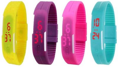 NS18 Silicone Led Magnet Band Watch Combo of 4 Yellow, Purple, Pink And Sky Blue Digital Watch  - For Couple   Watches  (NS18)
