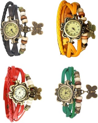 NS18 Vintage Butterfly Rakhi Combo of 4 Black, Red, Yellow And Green Analog Watch  - For Women   Watches  (NS18)