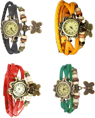

Kissu Vintage Rakhi Combo of 4 Black, Red, Yellow And Green Watch - For Women