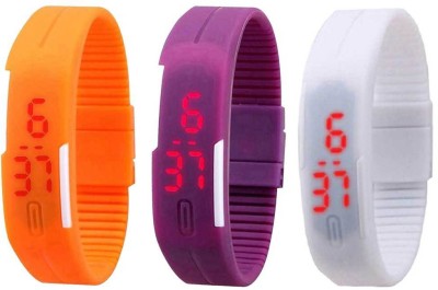 NS18 Silicone Led Magnet Band Combo of 3 Orange, Purple And White Digital Watch  - For Boys & Girls   Watches  (NS18)