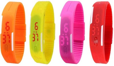 NS18 Silicone Led Magnet Band Watch Combo of 4 Orange, Yellow, Pink And Red Digital Watch  - For Couple   Watches  (NS18)