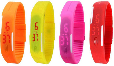 View NS18 Silicone Led Magnet Band Watch Combo of 4 Orange, Yellow, Pink And Red Digital Watch  - For Couple Wrist Watches Price Online(NS18)