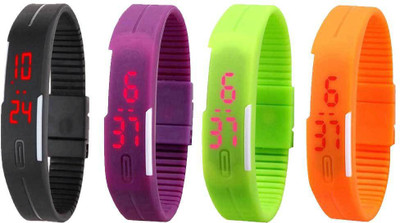 View NS18 Silicone Led Magnet Band Combo of 4 Black, Purple, Green And Orange Digital Watch  - For Boys & Girls Wrist Watches Price Online(NS18)