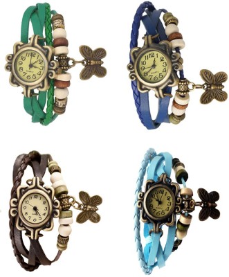 NS18 Vintage Butterfly Rakhi Combo of 4 Green, Brown, Blue And Sky Blue Analog Watch  - For Women   Watches  (NS18)
