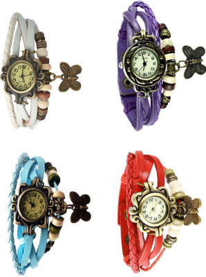 

Kissu Vintage Rakhi Combo of 4 White, Sky Blue, Purple And Red Watch - For Women