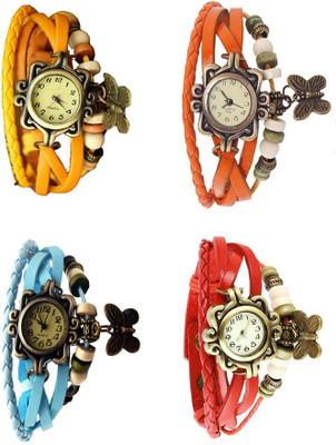 

Kissu Vintage Rakhi Combo of 4 Yellow, Sky Blue, Orange And Red Watch - For Women