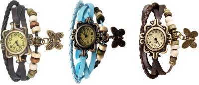 NS18 Vintage Butterfly Rakhi Watch Combo of 3 Black, Sky Blue And Brown Analog Watch  - For Women   Watches  (NS18)