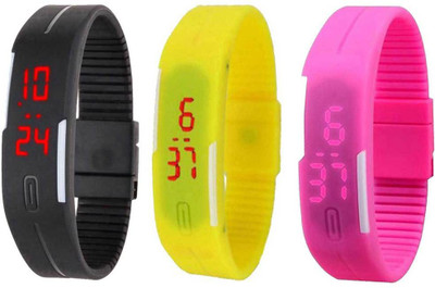 

Kissu Led Band Watch Combo of 3 Black, Yellow And Pink Watch - For Couple
