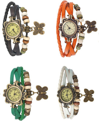 

Kissu Vintage Rakhi Combo of 4 Black, Green, Orange And White Watch - For Women
