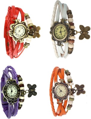 NS18 Vintage Butterfly Rakhi Combo of 4 Red, Purple, White And Orange Analog Watch  - For Women   Watches  (NS18)