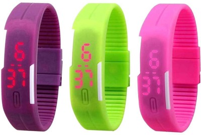 NS18 Silicone Led Magnet Band Combo of 3 Purple, Green And Pink Digital Watch  - For Boys & Girls   Watches  (NS18)