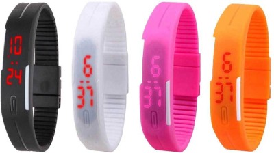NS18 Silicone Led Magnet Band Combo of 4 Black, White, Pink And Orange Digital Watch  - For Boys & Girls   Watches  (NS18)