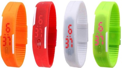 NS18 Silicone Led Magnet Band Combo of 4 Orange, Red, White And Green Digital Watch  - For Boys & Girls   Watches  (NS18)