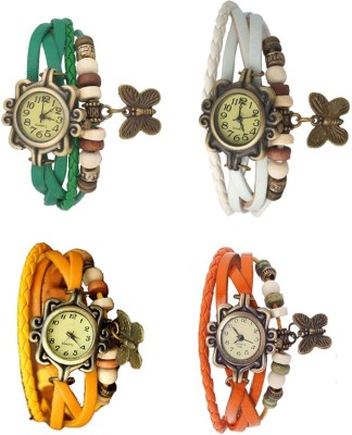 NS18 Vintage Butterfly Rakhi Combo of 4 Green, Yellow, White And Orange Analog Watch  - For Women   Watches  (NS18)