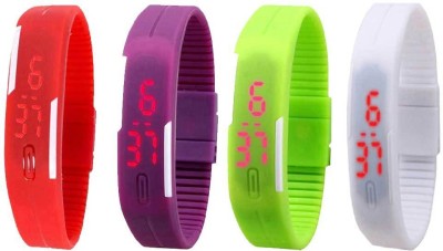 NS18 Silicone Led Magnet Band Combo of 4 Red, Purple, Green And White Digital Watch  - For Boys & Girls   Watches  (NS18)