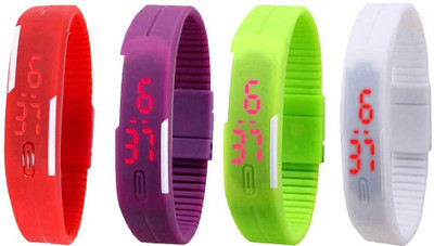 NS18 Silicone Led Magnet Band Combo of 4 Red, Purple, Green And White Digital Watch  - For Boys & Girls   Watches  (NS18)