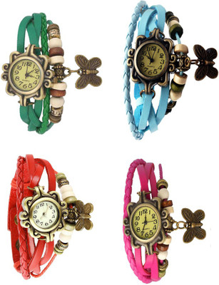 

Kissu Vintage Rakhi Combo of 4 Green, Red, Sky Blue And Pink Watch - For Women