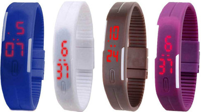 

NS18 Silicone Led Magnet Band Watch Combo of 4 Blue, White, Brown And Purple Watch - For Couple