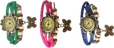 NS18 Vintage Butterfly Rakhi Watch Combo of 3 Green, Pink And Blue Analog Watch  - For Women   Watches  (NS18)