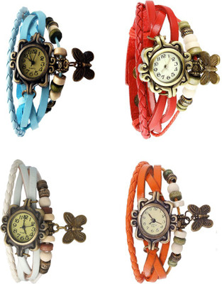 

Kissu Vintage Rakhi Combo of 4 Sky Blue, White, Red And Orange Watch - For Women