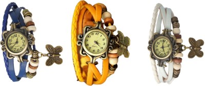 NS18 Vintage Butterfly Rakhi Combo of 3 Blue, Yellow And White Analog Watch  - For Women   Watches  (NS18)