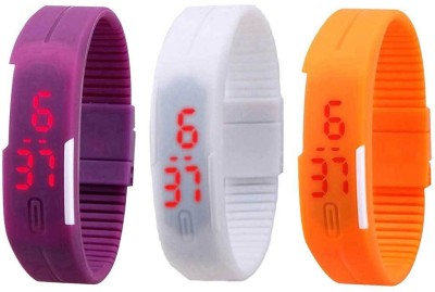 NS18 Silicone Led Magnet Band Combo of 3 Purple, White And Orange Digital Watch  - For Boys & Girls   Watches  (NS18)