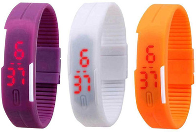 View NS18 Silicone Led Magnet Band Combo of 3 Purple, White And Orange Digital Watch  - For Boys & Girls Wrist Watches Price Online(NS18)
