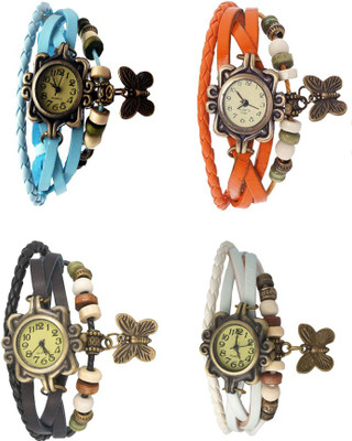 

Kissu Vintage Rakhi Combo of 4 Sky Blue, Black, Orange And White Watch - For Women