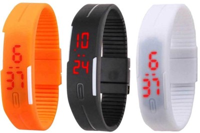 NS18 Silicone Led Magnet Band Combo of 3 Orange, Black And White Digital Watch  - For Boys & Girls   Watches  (NS18)