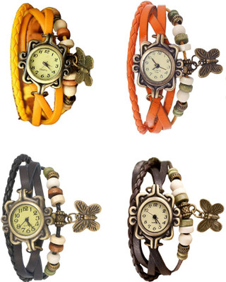 

NS18 Vintage Butterfly Rakhi Combo of 4 Yellow, Black, Orange And Brown Watch - For Women