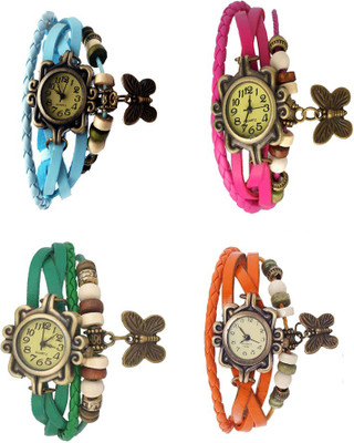

Kissu Vintage Rakhi Combo of 4 Sky Blue, Green, Pink And Orange Watch - For Women