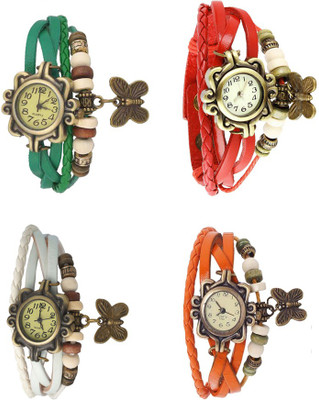 

Kissu Vintage Rakhi Combo of 4 Green, White, Red And Orange Watch - For Women
