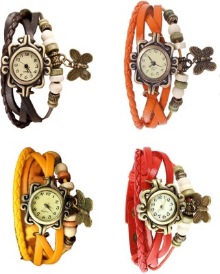 NS18 Vintage Butterfly Rakhi Combo of 4 Brown, Yellow, Orange And Red Analog Watch  - For Women   Watches  (NS18)