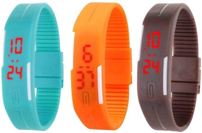 NS18 Silicone Led Magnet Band Combo of 3 Sky Blue, Orange And Brown Digital Watch  - For Boys & Girls   Watches  (NS18)