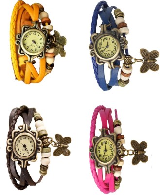 NS18 Vintage Butterfly Rakhi Combo of 4 Yellow, Brown, Blue And Pink Analog Watch  - For Women   Watches  (NS18)