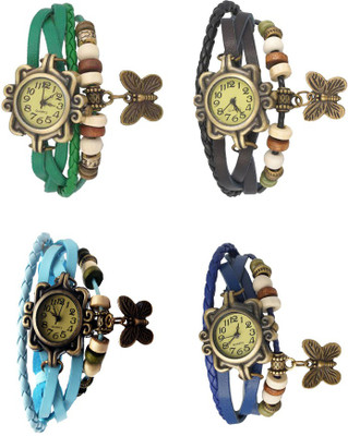 

Kissu Vintage Rakhi Combo of 4 Green, Sky Blue, Black And Blue Watch - For Women