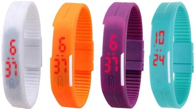 NS18 Silicone Led Magnet Band Watch Combo of 4 White, Orange, Purple And Sky Blue Digital Watch  - For Couple   Watches  (NS18)