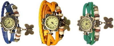 

Kissu Vintage Rakhi Watch Combo of 3 Blue, Yellow And Green Watch - For Women