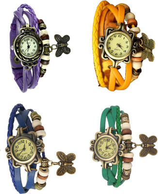 View NS18 Vintage Butterfly Rakhi Combo of 4 Purple, Blue, Yellow And Green Analog Watch  - For Women Wrist Watches Price Online(NS18)