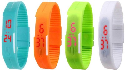 NS18 Silicone Led Magnet Band Combo of 4 Sky Blue, Orange, Green And White Digital Watch  - For Boys & Girls   Watches  (NS18)